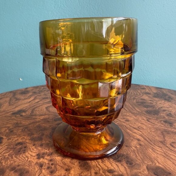 Vintage Colony Whitehall Amber Footed Tumbler 4-3/8" Glassware - Picture 2 of 8